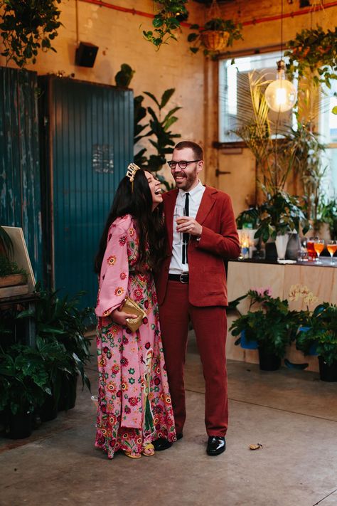 Eclectic Wedding Guest Outfit, Festival Wedding Outfit Guest, Funky Formal, Garden Cocktail, Backyard Elopement, Glasgow Wedding, 70s Wedding, Formal Wedding Attire, Funky Wedding