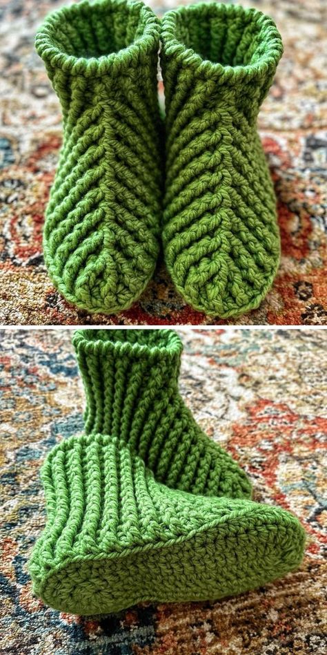 Cute And Comfy Crochet Home Slippers - Pattern Center Crochet Kitty Slippers, Crochet Slipper Boots Pattern, Crochet Dinosaur Slippers Free Pattern, Crochet Slipper Sole Pattern Free, Crochet Slippers Free Pattern Ladies, Easy Crocheted Slippers, Cute Crochet Slippers, Crochet Shoes Pattern Free Tutorials, Crochet Boot Slippers Free Pattern