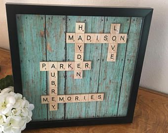 Scrabble tiles | Etsy Diy Christmas Presents For Mom, Scrabble Family Names, Scrabble Letter Crafts, Scrabble Ornaments, Scrabble Tile Crafts, Scrabble Crafts, Scrabble Tile Wall Art, Scrabble Wall Art, Scrabble Frame