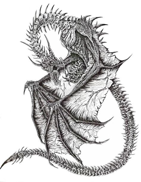 Norvaalg the Cursed Dragon by WretchedSpawn2012 on DeviantArt Eagle Sketch, Asian Dragons, Dragon Tattoo Drawing, Dragon Skeleton, Dragons Tattoo, Dragon Tattoo Art, Dragon Sketch, Creepy Tattoos, Gothic Tattoo