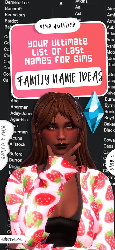 sims 4 names Sims Names Ideas Girl, Sims 4 Names Ideas Girl, Sims Last Names Ideas, Sims 4 Last Names, African American Last Names, Jewish Last Names, Sims 4 Names Ideas, Sims Names Ideas, Sims 4 Name Ideas