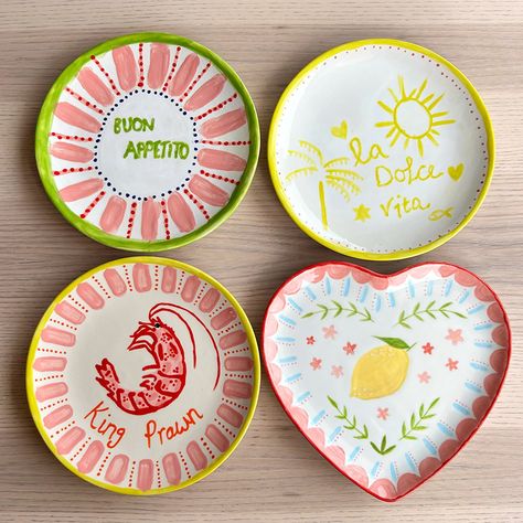 Happy bank holiday weekend 🍋🦐🌞🌴 #Craftandcommonuk #potterypaintingstudio #potterypaintingideas #Lancashire #Lytham Paint Pottery Inspiration, Paint Plate, Porcelain Paint, Pottery Cafe, Plate Painting, Coaster Ideas, Ceramic Store, Diy Pottery Painting, Painted Ceramics