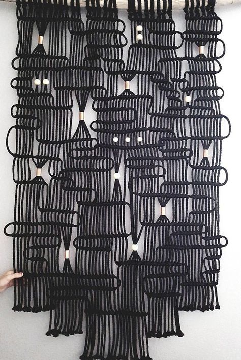 Extra large black and copper macrame wall hanging on Pacific Coast driftwood by HemisphereCA on etsy Art Macramé, Modern Macrame Wall Hanging, Yarn Wall Art, Black Macrame, Macrame Wall Hanging Patterns, Large Macrame Wall Hanging, Large Macrame, Macrame Wall Art, Modern Macrame