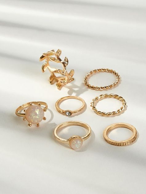 Shein Rings, Trendy Jewelry Ideas, Minimalist Jewelry Display, Jewelry Shein, Gemstone Decor, Hand Jewelry Rings, Rings Women, Gold Stone, Halloween Jewelry