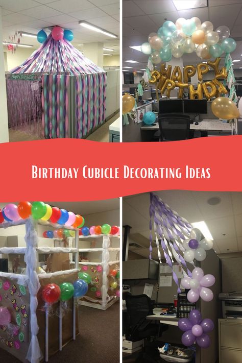 Coworker Birthday Ideas Offices Desks, 21st Birthday Office Decorations, Co Workers Birthday Ideas Offices, Coworker Birthday Decorations, Cubicle Party Decor Ideas, Valentines Cubicle, Office Decor Birthday, Office Decor For Birthday, Birthday Decor For Office