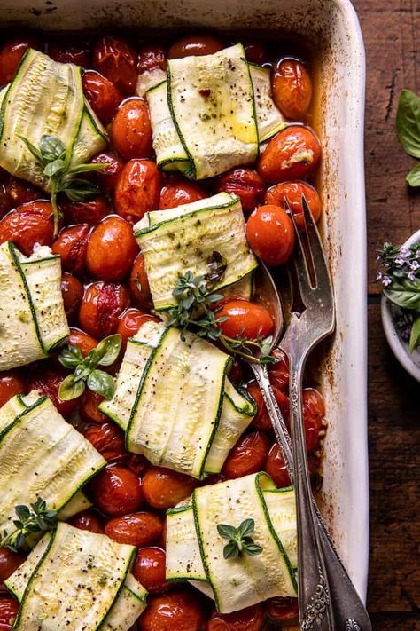 Burst Tomatoes, Cheese Zucchini, Zucchini Ravioli, Low Carb Low Calorie, Half Baked Harvest Recipes, Pesto Cheese, Cherry Tomato Sauce, Roasted Tomato Sauce, Ravioli Recipe