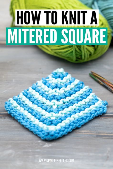 A step by step tutorial on how to knit a mitered square for beginners. Easy mitered square knitting pattern with 3 different alternatives Mitered Square, Crochet Knit Blanket, Design Kitchen Ideas, Rope Projects, Knitting Help, Knitting Stitches Tutorial, Knitting Basics, Dishcloth Knitting Patterns, Easy Knitting Patterns