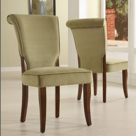 Andorra Sage Velvet Upholstered Dining Chair by Inspire Q (Set of 2), Green (Rubberwood) Olive Velvet, Parsons Dining Chairs, Classic Bed, Solid Wood Dining Chairs, Parsons Chairs, Upholstered Side Chair, Velvet Dining Chairs, Chair Upholstery, Wood Dining Chairs