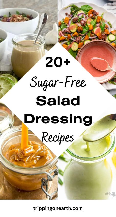 20+ Sugar Free Salad Dressing Recipes to Keep Your Sugar Levels Intact - Tripping On Earth Sugar Free Salad Dressing, Sugar Free Dressing, Low Carb Salad Dressing, Keto Salad Dressing, Low Calorie Salad, Salad Kale, Healthy Dressing, Salad Dressing Recipes Healthy, Homemade Italian Dressing