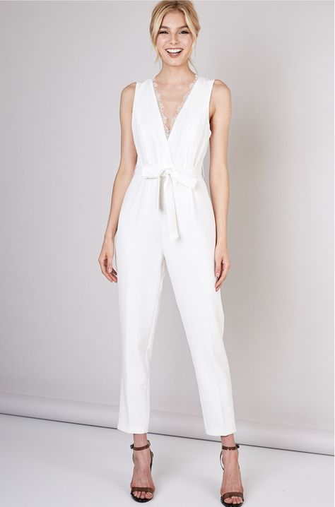 Stacy | A Bridal White Jumpsuit - Eternal Ivory Wedding Jumpsuits, Dinner Outfit Summer, White Jumpsuits, Rehearsal Dinner Dresses, Bridal Jumpsuit, Bridal Shower Dress, Lace Jumpsuit, Bridal Event, Jumpsuit Pattern