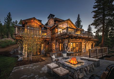 Pitch Perfect - Tahoe Quarterly Big Cabin, Mountain Dream Homes, Barn Style House Plans, Dream Life House, Rustic Home Design, Barn Style House, Backyard Fire, Luxury Homes Dream Houses, Forest House