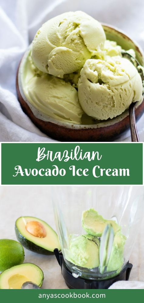 Three scoops of avocado ice cream in a bowl. Blender full of avocados. Avacado Ice Cream, Avocado Ice Cream Recipe, Pistachio Dessert, Nice Cream Recipe, Avocado Ice Cream, Avocado Dessert, Ice Cream Mixture, Pistachio Ice Cream, Sorbet Recipes