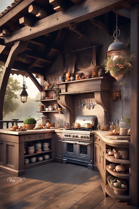 Rustic Home Design Kitchen, Home Gel Nails, Forest Kitchen, Castle Kitchens, Exterior Kitchen, Nails Home, Home Decor Aesthetic, Home Design Inspiration, Aesthetic Home Decor