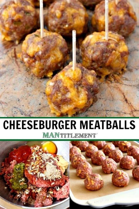 Cheeseburger Meatballs, Meatball Bites, Meatball Appetizer, Beef Appetizers, Meatball Appetizer Recipe, Burger Bites, Recipes Using Ground Beef, Cheese Stuffed Meatballs, Fun Dinner