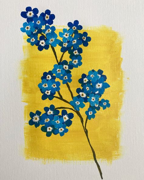 Acrylic Forget Me Not, Easy Forget Me Not Painting, Tiny Flower Painting Acrylic, Easy Small Acrylic Painting Ideas, Yellow Flower Painting Easy, Mini Flowers Painting, Forget Me Nots Painting, Small Flower Paintings Simple, Forget Me Not Painting Acrylic