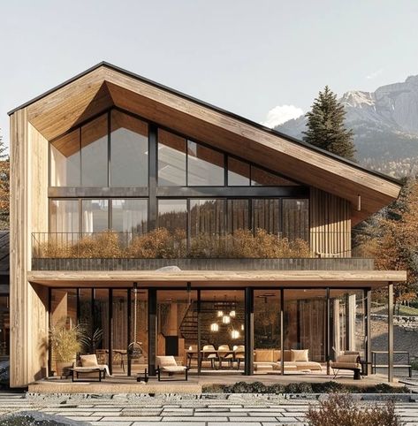 House Inside Mountain, Nordic Home Exterior, Modern Scandinavian House Exterior, Modern Chalet Exterior, Modern Chalet Architecture, Scandinavian House Exterior, Modern Scandinavian House, Chalet Architecture, Nordic Homes