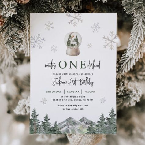 $2.95 | Mountain Winter Onederland 1st Birthday Party | Birthday Invitations | snowflake, snow globes, winter onederland, onederland birthday, winter 1st birthday, christmas birthday, 1st birthday invitations, onederland invitations, winter onederland boy, winter onederland invitations Winter Onederland Party Boy, Onederland Invitations, Winter Birthday Invitations, Winter Onederland Invitations, Winter Onederland Birthday Party, Winter Invitations, Mountain Winter, Winter Onederland Party, Onederland Birthday Party