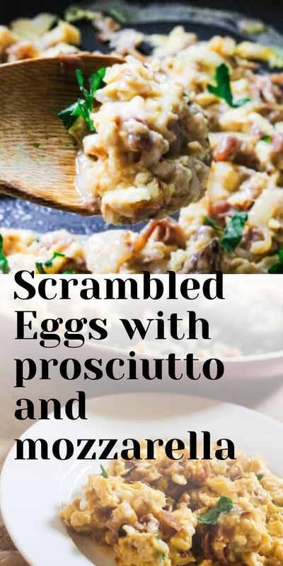 Scrambled Eggs with prosciutto and mozzarella - killer breakfast with italian twist. Eggs With Prosciutto, Prosciutto And Mozzarella, Eating European, Prosciutto Recipes, Hashbrown Recipes, Quick Breakfast Recipes, Egg Recipes For Breakfast, Best Side Dishes, European Food