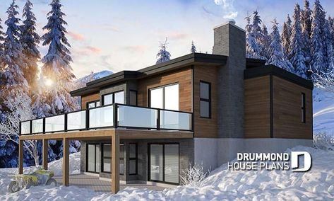 House plan W7900 by drummondhouseplans.com Modern Cottage House Plans, Small Cabin Plans, Drummond House Plans, Basement House Plans, Cabin Floor Plans, Basement House, Lake House Plans, Walkout Basement, Cottage Plan