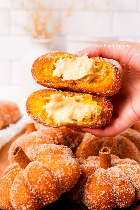 Gourmet Donuts Ideas, Pumpkin Donuts Fried, Pumpkin Beignets, Sweet Potato Donut Recipe, Pumpkin Brunch, Pumpkin Doughnut Recipe, Donut Recipe Fried, Pumpkin Donut Holes, Fall Donuts