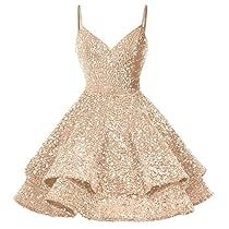 Gold Party Dress Short, Dama Dresses For Quince Gold, Gold Dama Dresses, Dama Dresses For Quince, 15 Birthday Dresses, Homecoming Dresses For Teens, Gold Party Dress, Gold Quince, Sequin Homecoming Dress