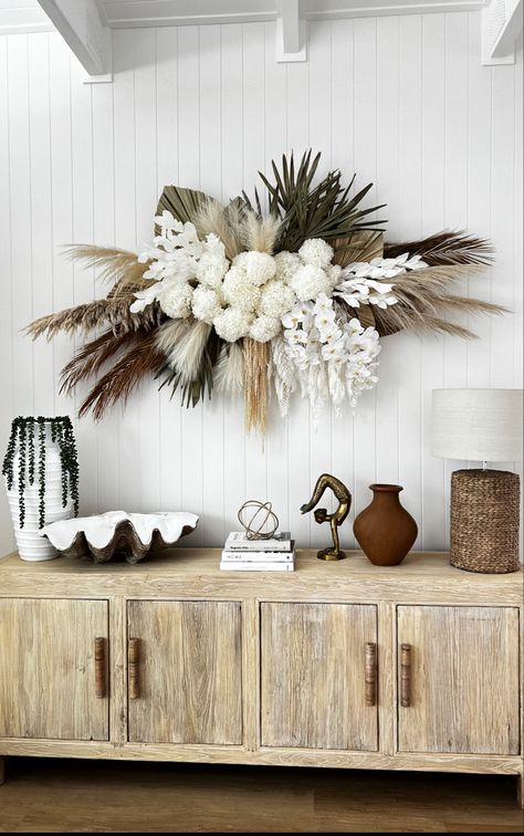 Boho Floral Arrangements For Wall, Pampas Grass Wall Hanging, Faux Leaves Wall Decor, Dried Palm Wall Decor, Palm And Pampas Wall Arrangement, Wall Dried Flower Decor, Modern Farmhouse Flower Arrangements, Boho Wall Flower Arrangement, Boho Wall Arrangement