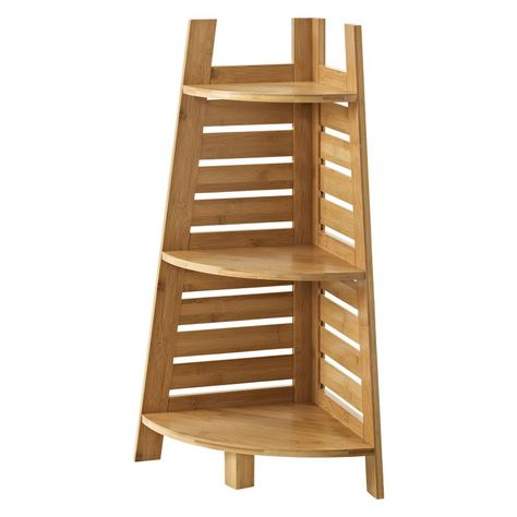 Linon Home Bracken Bamboo Corner Shelf - 980213NAT01U 3 Tier Corner Shelf, Corner Bookshelves, Cube Bookcase, Etagere Bookcase, Bamboo Design, Ashley Furniture Homestore, Corner Shelf, Corner Unit, Cozumel