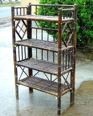 Black Bamboo Shelves Tier Display Stand, Bamboo Shelves, Bamboo Furniture Diy, Bamboo Furniture Design, Bamboo Diy, Bamboo Sofa, Bamboo House Design, Bamboo Shoe Rack, Furniture Dolly