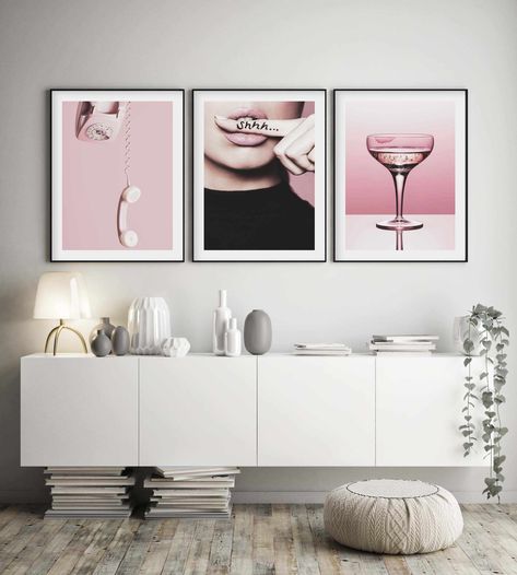 Apartment Fever, Pink Wall Art Prints, Champagne Art, Pink Telephone, Cover Of Vogue, Designer Wall Art, Bedroom Frames, Black And White Living Room, White Bedroom Decor