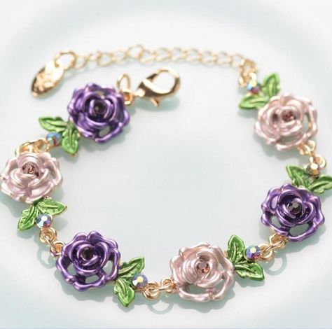 (red/pink color rather than this purple) rose bracelet Retro Bracelet, Rose Bracelet, Purple Bracelet, Floral Bracelet, Stainless Steel Bangles, Hand Chain, Flower Accessories, Rhinestone Bracelet, Rhinestone Jewelry