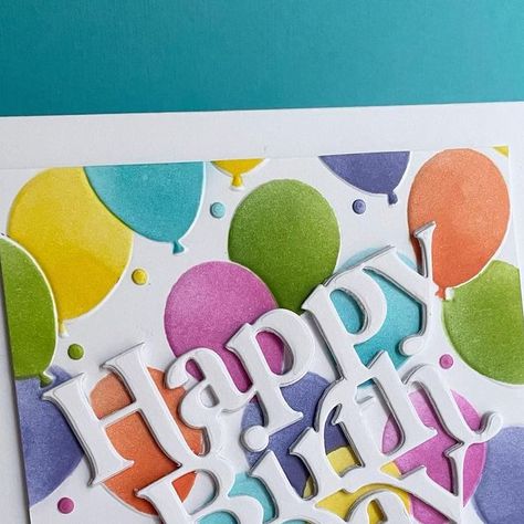 Lisa Addesa on Instagram: "The second card made with the Simon Says Stamp Birthday Confetti die!  I used the Party Balloons stencil/die set for the background!  Fun!  #simonsaysstamp #stamptember #sssendacard #birthdaycards #cardmakingideas #diecutting #stencils" On October 3rd, Embossing Folders, Simon Says, Simon Says Stamp, Embossing Folder, Party Balloons, Confetti, Embellishments, Balloons