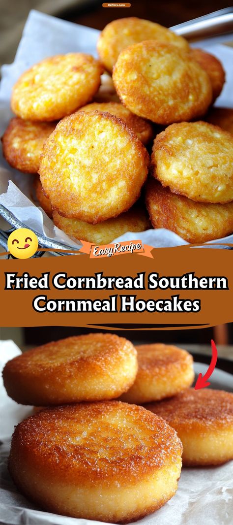 Experience a taste of the South with these crispy Fried Cornbread Hoecakes. Made with simple ingredients like cornmeal and buttermilk, these golden delights are perfect alongside your favorite greens or a hearty chili. Enjoy them fresh off the skillet for a true Southern treat. #SouthernCooking #Cornbread #Hoecakes Cornbread Sweet Moist, Jiffy Cornbread Hoecakes, Fried Cornbread Southern Cornmeal Hoecakes, How To Make Homemade Cornbread, Trap House Cornbread, Fried Cornbread Cakes, Crackling Cornbread Recipes, Vidalia Upside Down Cornbread, Things To Make With Cornmeal