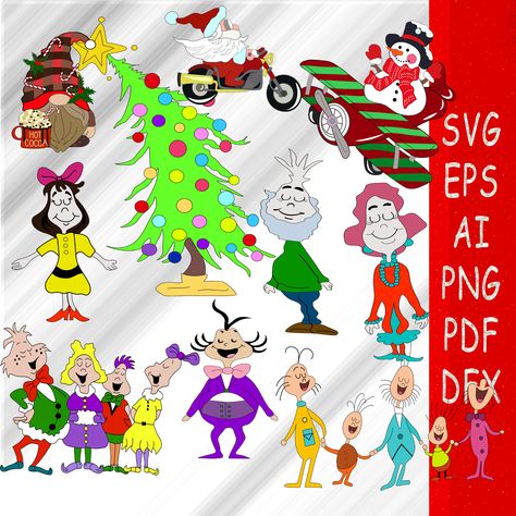 Whoville Characters, Cubical Ideas, New Year Clipart, New Year Designs, Christmas Characters, Christmas Village, Nouvel An, Vector File, Grinch