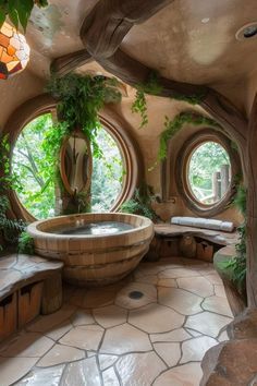 Cob Houses Interior, Modern Cob House Interiors, Earthhome Earthship Home, Nature Inspired House, Earthship Interior, Hobbit Home Aesthetic, Fairytale Bathroom, Cob Kitchen, Hobbit Houses Diy