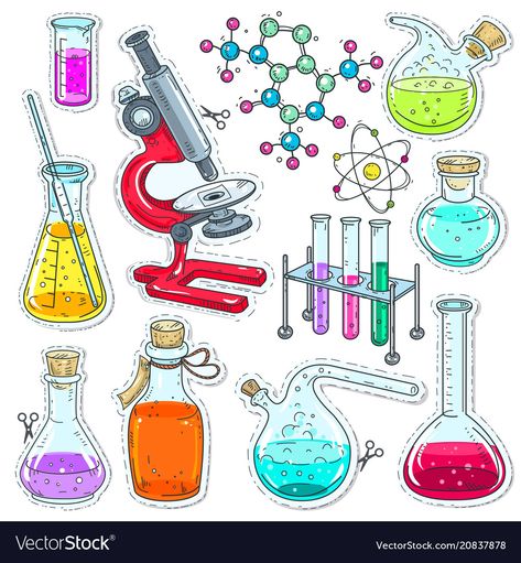 Set colorful of chemical laboratory equipment Vector Image Science Drawing Ideas, Chemical Experiments, Chemistry Drawing, Chemistry Lab Equipment, Chemical Laboratory, Science Drawing, Chemistry Art, Science Images, Laboratory Design