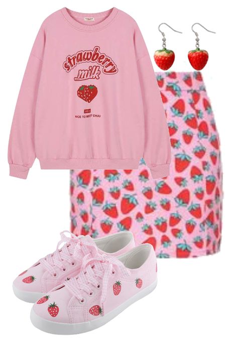 Strawberry Milk Outfit, Strawberry Core Outfit, Strawberry Aesthetic Outfit, Milk Outfit, Strawberry Clothes, Strawberry Clothing, Strawberry Shortcake Outfits, Strawberry Outfit, Meg Griffin