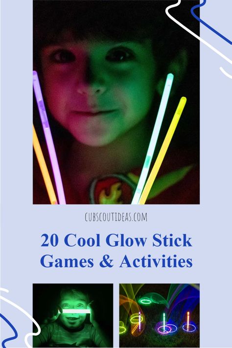 Check out these glow stick games and activities. They can make summer nights or campouts super fun for the entire family. #CubScouts #cubscouts #glowsticks Glow Stick Games, Glow Stick Crafts, Cub Scout Activities, Pack Meeting, Meeting Activities, Meeting Ideas, Get To Know You Activities, Games For Boys, Capture The Flag