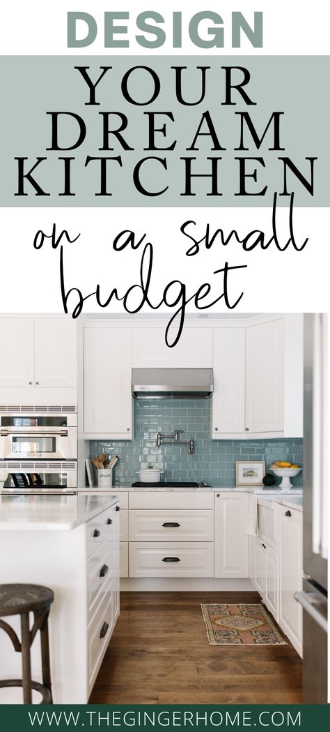 HOW TO DESIGN YOUR DREAM KITCHEN ON A SMALL BUDGET Small Kitchen Renovations, Small Farmhouse Kitchen, Small White Kitchens, Cheap Kitchen Remodel, Simple Kitchen Remodel, Countertops Bathroom, Ikea Kitchen Design, Small Kitchen Layouts, Condo Kitchen