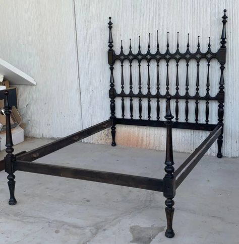 19th Century Baroque Full Bed, Original Four Poster Lisbon Bed For Sale at 1stDibs Bed Frame Victorian, Gothic Metal Bed Frame, Bed Frame Four Poster, Baroque Bed Frame, Metal Poster Bed, Goth Bed Frame, Dark Bed Frame, Iron Four Poster Bed, Gothic Bed Frame