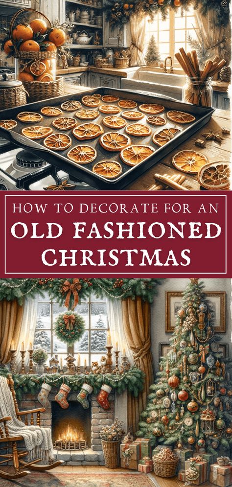 Old-Fashioned Christmas Decorating Ideas to Bring Nostalgia to Your Home - Makyla Creates Sustainable Christmas Decor Ideas, 19th Century Christmas, Simple Indoor Christmas Decorations, Vintage Cozy Christmas, Old Fashioned Christmas Party Ideas, 1920s Christmas Party, Old Fashion Christmas Decorations, 1800s Christmas Aesthetic, 1800s Christmas Decorations