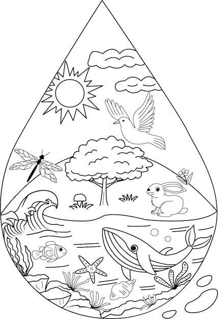 Earth Day Worksheets, Earth Day Drawing, Water Planet, Earth Day Coloring Pages, Eco Earth, Protect Water, Save Nature, Earth Day Crafts, Day Illustration