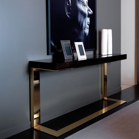 Black And Gold Console Table, Console Table Decorating Entryway Luxury, Modern Console Table Luxury Furniture, Consol Tables, Bedroom Console Table, Stone Room, Designer Console Table, Unique Console Table, Brass Console