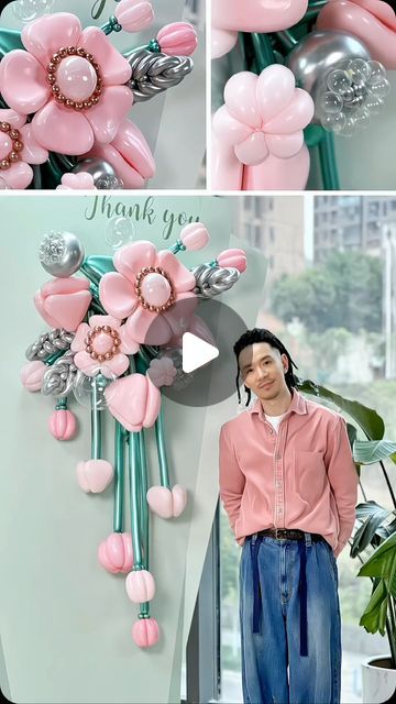 Kean Wang on Instagram: "Bougainvillea tutorial!🎈💐 #tutorial #balloon #balloondecor #balloondecoration #balloonart #balloonartist #balloonbouquet #balloonstylist #balloonarch #ballooncolumns #balloon" Bobo Balloon Bouquet Ideas, Birthday Balloon Display, Balloon Flowers Diy Tutorials, Balloon Flower Tutorial, Flower And Balloon Backdrop, Balloon Bouquet Ideas, Flower Balloons Diy, Ballon Diy, Balloon Decorations Diy Tutorials