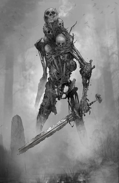 Zombie Warrior Art, Skeleton Warrior Art, Bone Golem, Zombie Concept Art, Skeleton Creature, Bone Monster, Zombie Warrior, Dela Longfish, Fantasy Undead