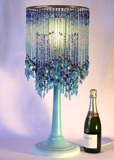 17+ best ideas about Lampshade Ideas on Pinterest | Diy ... Beaded Lamp Shades, Girls Lamp, Beaded Lampshade, Beaded Lamps, Lampshade Makeover, Hues Of Blue, Diy Lampe, Flapper Girl, Diy Chandelier