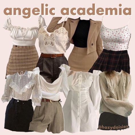 beth! on Instagram: “angelcore x academia = really light academia....happy libra season! :))” Soft Academia Aesthetic, Uni Clothes, Major Aesthetic, Soft Academia, Regular Outfits, Dark Outfit, Sarcastic Clothing, Academia Aesthetic Outfit, Outfit Collages