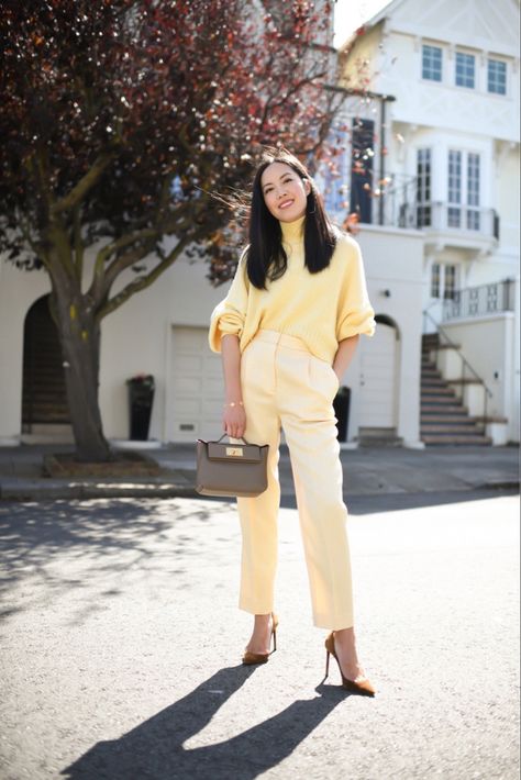 Yellow workwear! #wintersweater #trousers #monochromaticoutfit #businesscasual #casualfriday #pumps Follow my shop @9to5chic on the @shop.LTK app to shop this post and get my exclusive app-only content! #liketkit #LTKsalealert #LTKSeasonal #LTKworkwear @shop.ltk https://liketk.it/4nlqE Yellow Beige Outfit, Pale Yellow Pants Outfit, Yellow Monochromatic Outfit, Yellow Jumper Outfit, Yellow Trousers Outfit, True Winter Palette, Yellow Pants Outfit, Work Wear Spring, Yellow Jumper