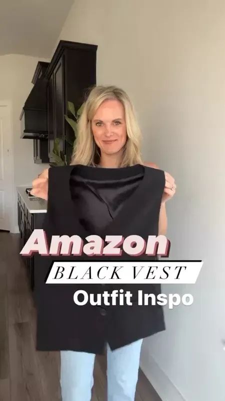 The Best Amazon Vest 🖤 Slightly oversized, large buttons, and is made to perfection! 🤌🏼 ✨ For reference: wearing a size small in vest, 26 in jeans, and 6.5 in boots! ✨ Fall outfit OOTD Business casual Outfit inspo Amazon find Amazon must have #LTKstyletip #LTKunder50 #LTKworkwear Oversized Black Vest Outfit, How To Wear A Vest Women Fall, Outfits With A Black Vest, Black Vest Outfits For Women Winter, Sleeveless Blazer Outfit Winter, Small Vest Outfit, Black Vest Outfits For Women Casual, Womens Vest Outfit Dressy, Black Vest With Jeans