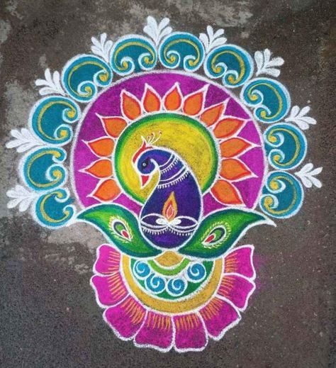 New Year Muggulu Designs With Dots, Free Hand Rangoli Designs With Colours, New Year Rangoli, Easy Rangoli Designs Videos, Very Easy Rangoli Designs, Rangoli Designs Photos, Rangoli Designs Simple Diwali, Rangoli Side Designs, Simple Flower Design