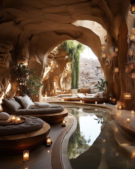 Crystal Interior Design, House In Cliff, Luxury Study Room, Case Sotterranee, Mermaid House, Tiny Designs, Dreamscape Architecture, Indoor Spa, Cave House